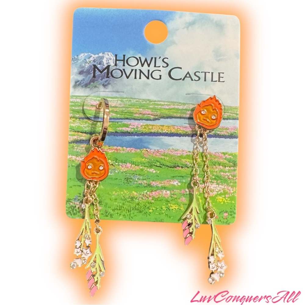 Studio Ghibli Howl's Moving Castle Calcifer Floral Earrings